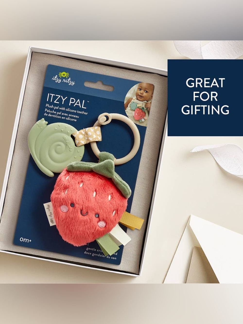 NWT Itzy Ritzy Silicone Strawberry & Snail Teether & Plush Toy, 0M+